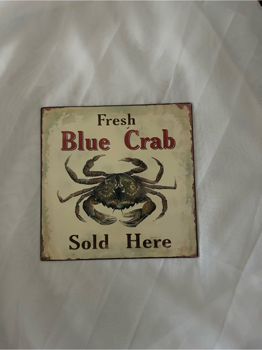 Fresh Blue Crab Sold Here Metal Wall Sign - Cream & Red